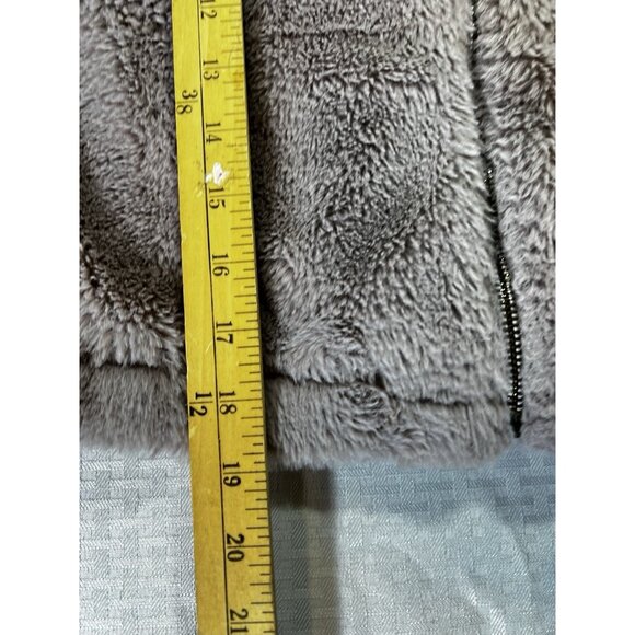 Timing Crop Faux Fur Jacket Grayish Lavendar Brassy Zip Pull Women's Size Medium - Picture 6 of 12